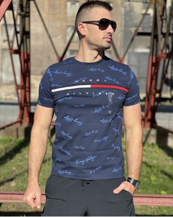 Triko pánské Tommy Hilfiger modré s pruhem 